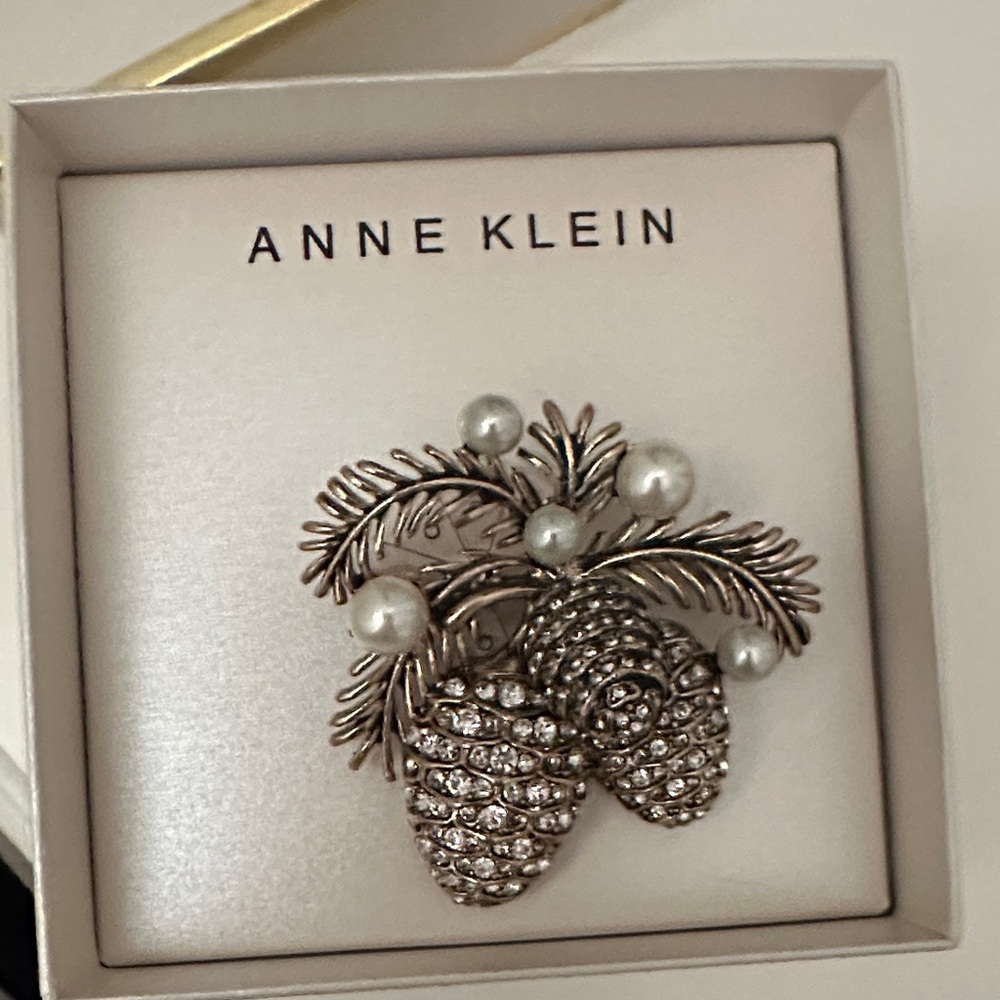 Anne Klein Silver Pinecone Brooch with Pearls